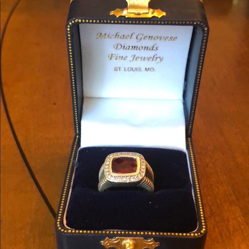 Garnet ring and sterling silver with diamonds